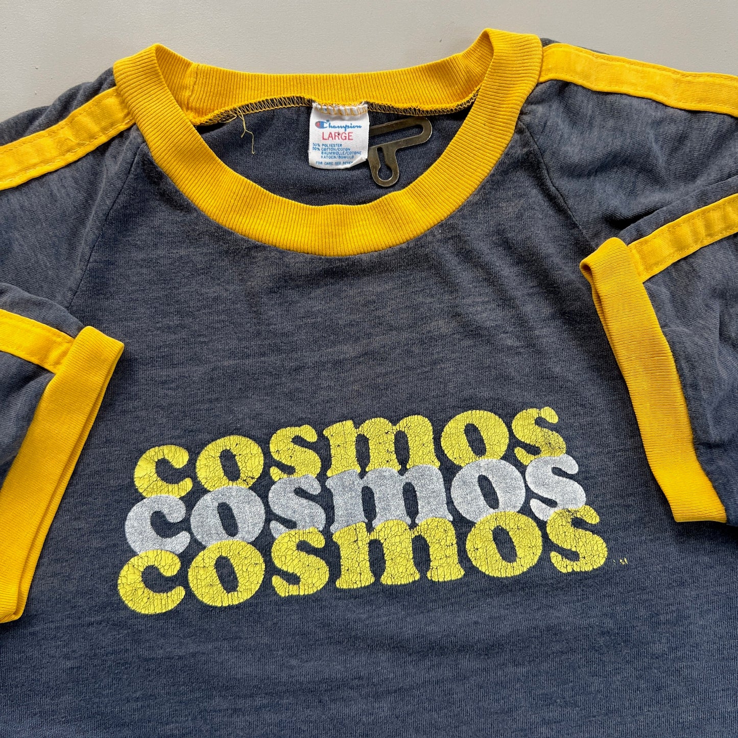 Large 1980s New York Cosmos Champion Ringer Shirt
