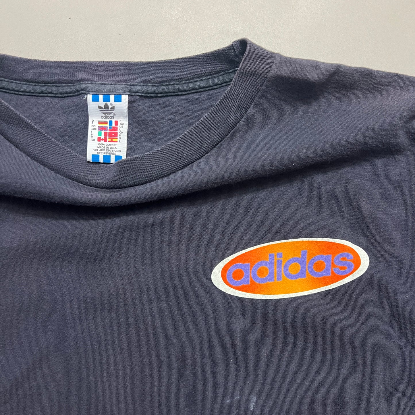 Large 90s Adidas Flame Trefoil T-shirt