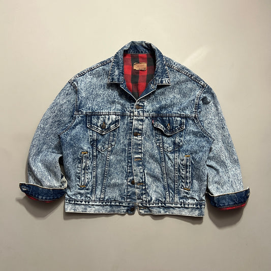 Large 1980s Levi's Red Plaid Lined Denim Jacket