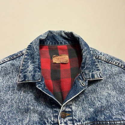 Large 1980s Levi's Red Plaid Lined Denim Jacket