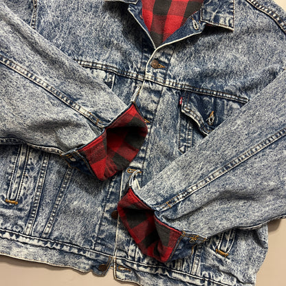 Large 1980s Levi's Red Plaid Lined Denim Jacket