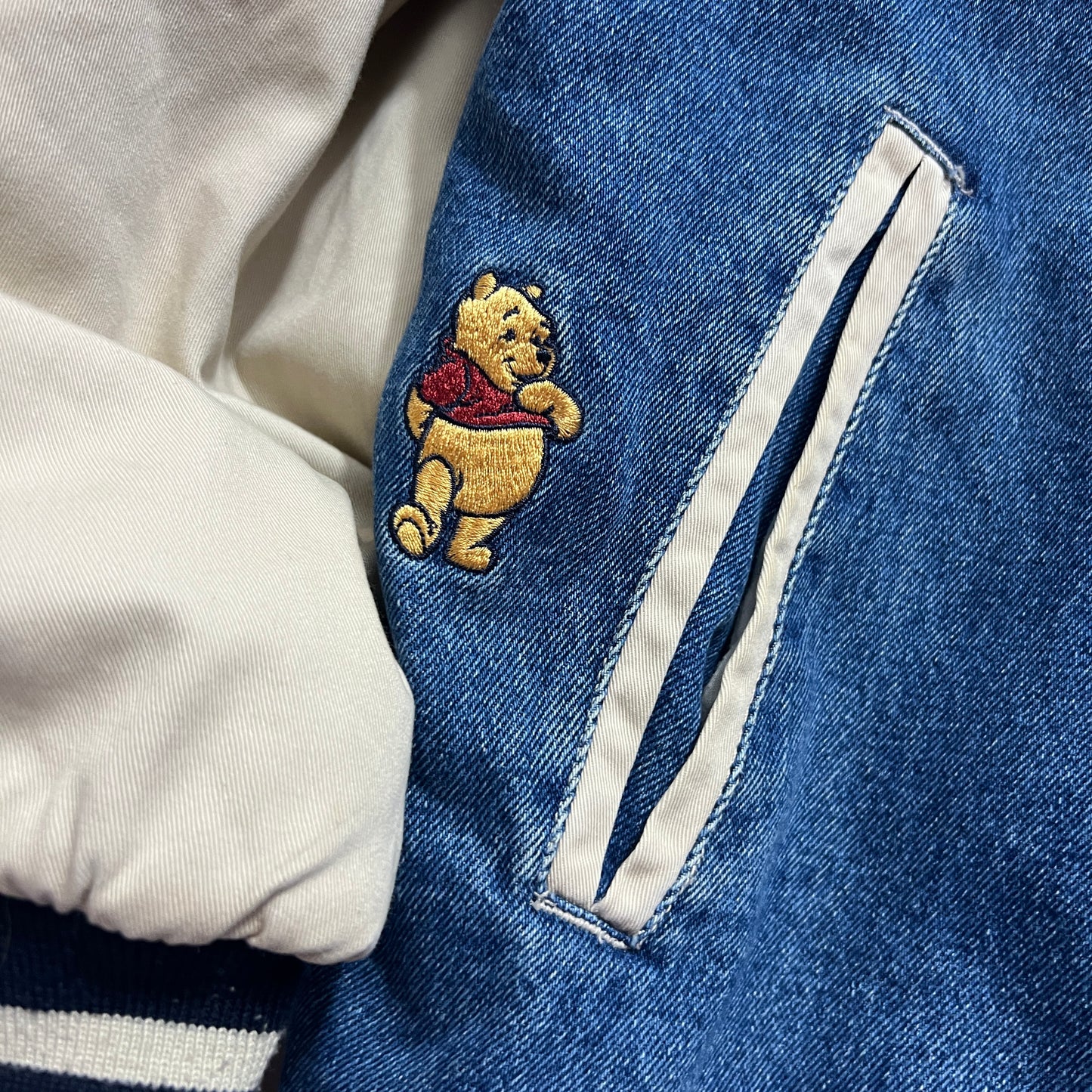 XL 2000s Winnie the Pooh Denim Varsity Jacket