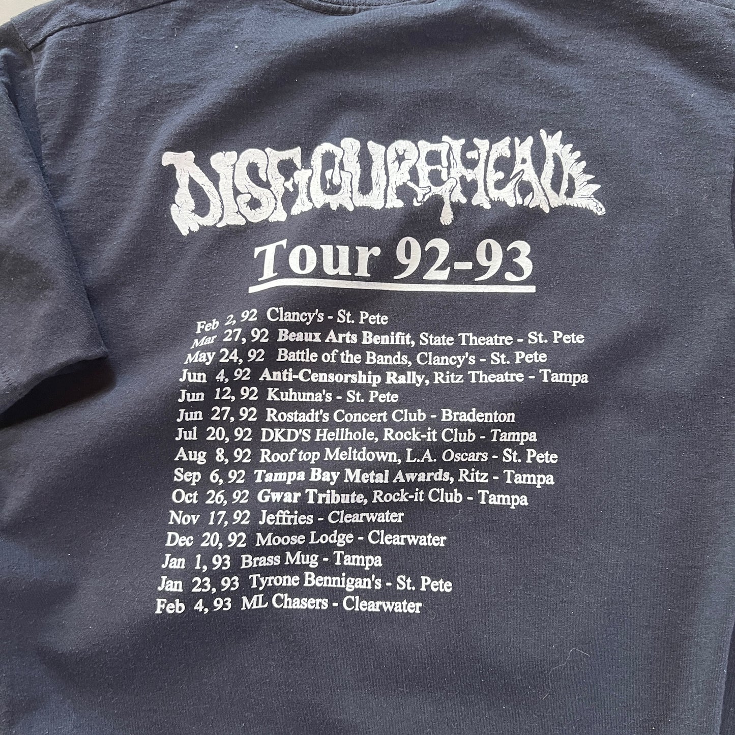Large 1992/93 Disfigurehead Metal Tour T-shirt