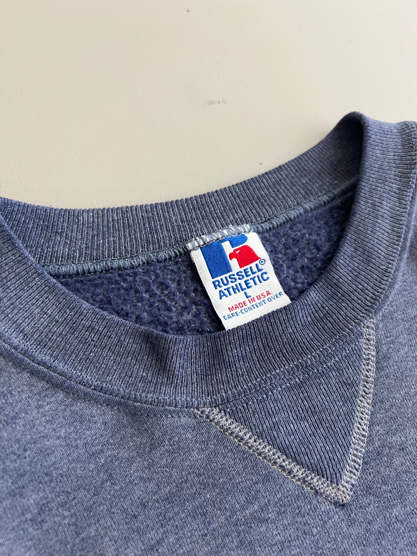 Large 90s Faded Blue Shop Merch Sweatshirt