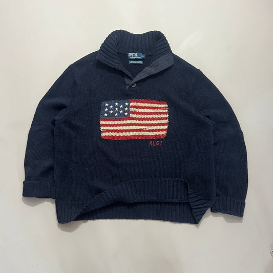 XL 90s Polo Ralph Lauren American Flag Knit Sweater