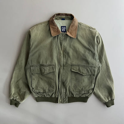 Medium 90s Olive GAP Leather Collar Field Jacket