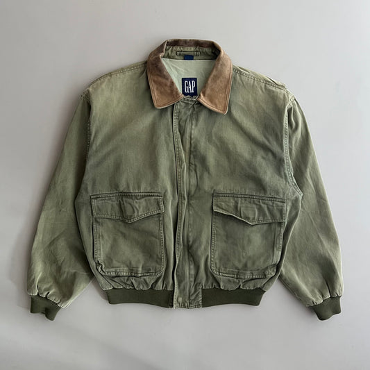 Medium 90s Olive GAP Leather Collar Field Jacket