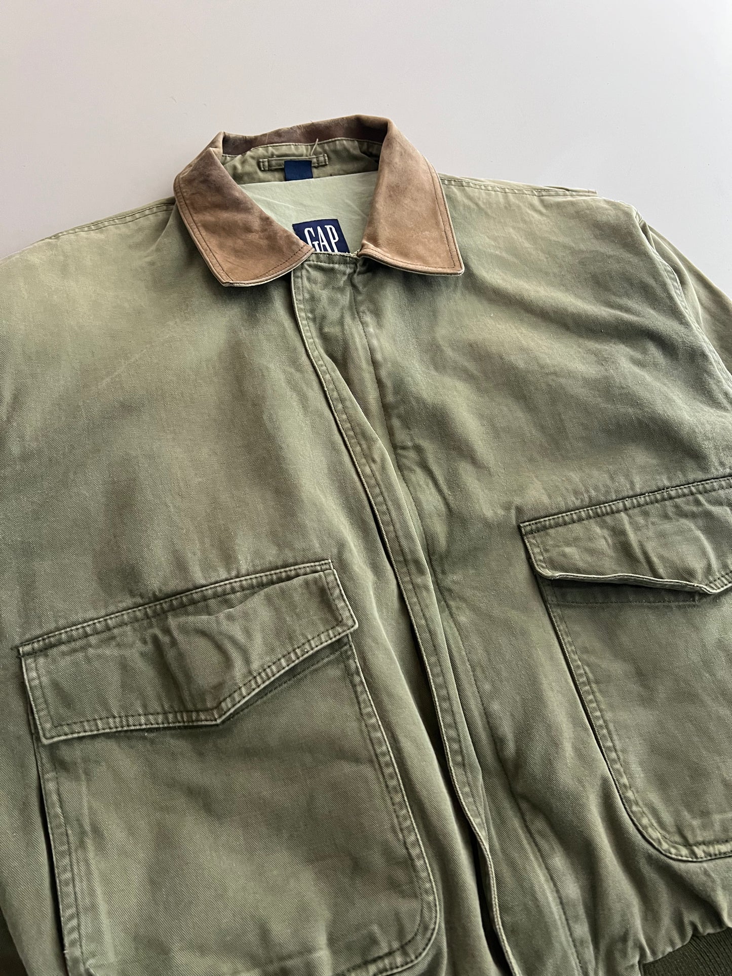 Medium 90s Olive GAP Leather Collar Field Jacket