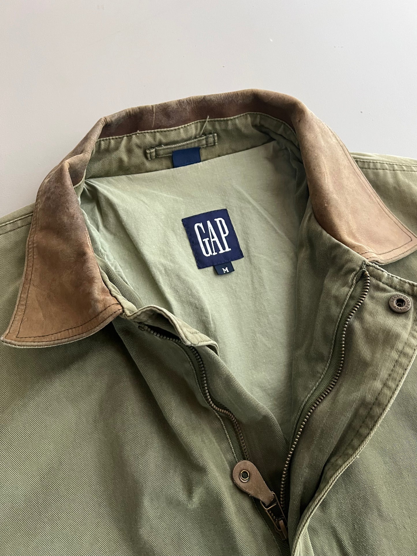 Medium 90s Olive GAP Leather Collar Field Jacket