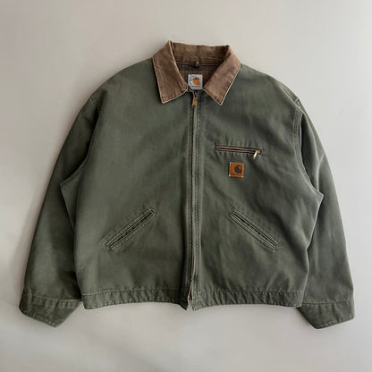 2XL 90s Olive Green Plaid Lined Carhartt Detroit Jacket