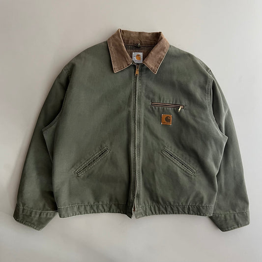 2XL 90s Olive Green Plaid Lined Carhartt Detroit Jacket