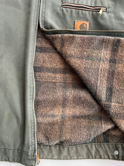 2XL 90s Olive Green Plaid Lined Carhartt Detroit Jacket
