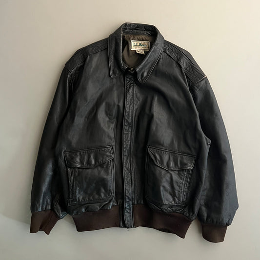 Large 80s L.L. Bean Flying Tiger Leather Jacket