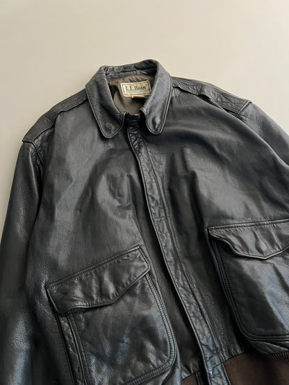 Large 80s L.L. Bean Flying Tiger Leather Jacket
