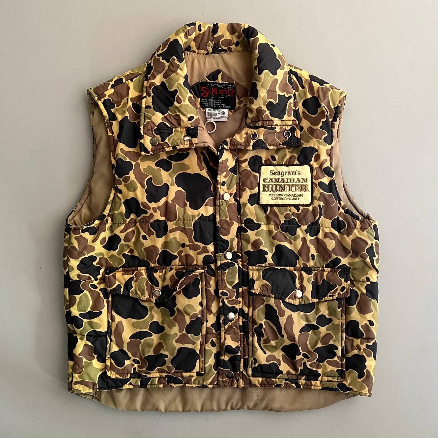 Large 80s Seagram's Canadian Hunter Duck Camo Vest