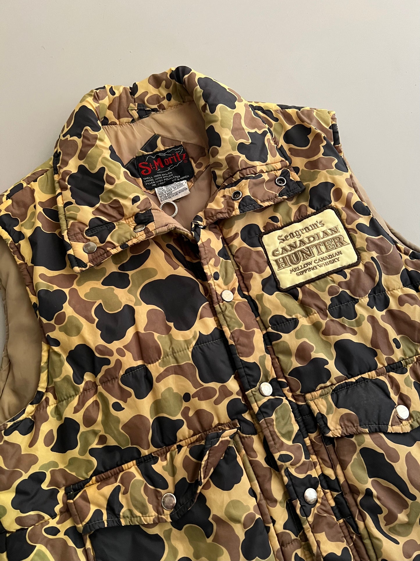 Large 80s Seagram's Canadian Hunter Duck Camo Vest