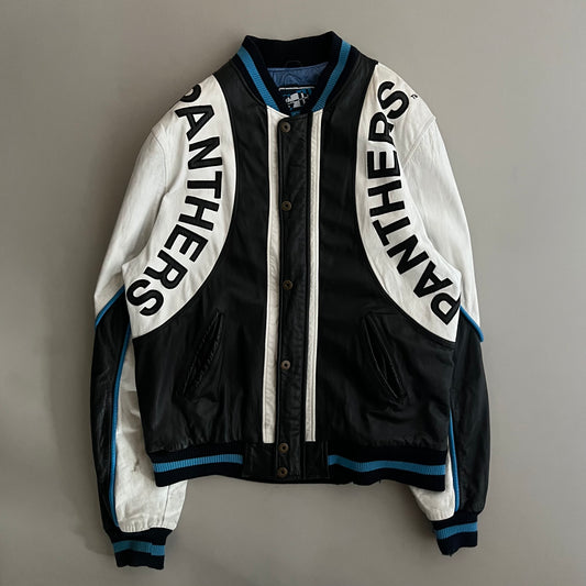 Large 90s Carolina Panthers Carl Banks Leather Jacket