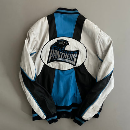Large 90s Carolina Panthers Carl Banks Leather Jacket