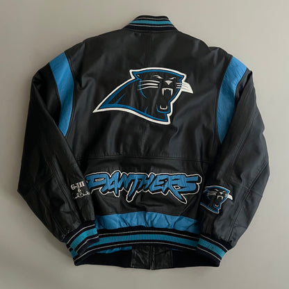 Large 90's Carl Banks Carolina Panthers Leather Jacket