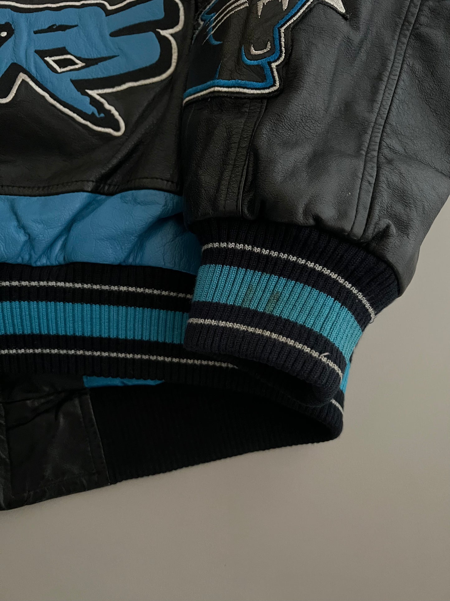 Large 90's Carl Banks Carolina Panthers Leather Jacket