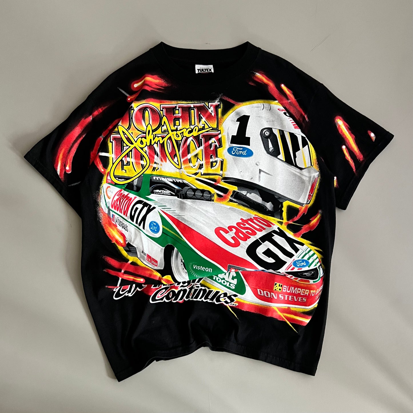XL 90s John Force Drag Racing AOP T-shirt