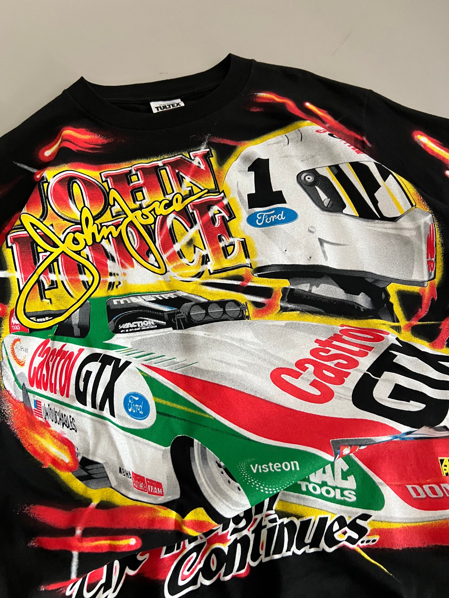 XL 90s John Force Drag Racing AOP T-shirt