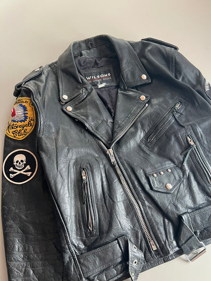 Large 90s Wilson Leather Indian Motorcycle Jacket
