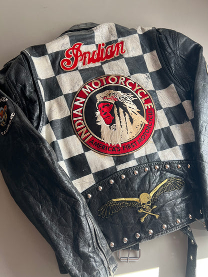Large 90s Wilson Leather Indian Motorcycle Jacket