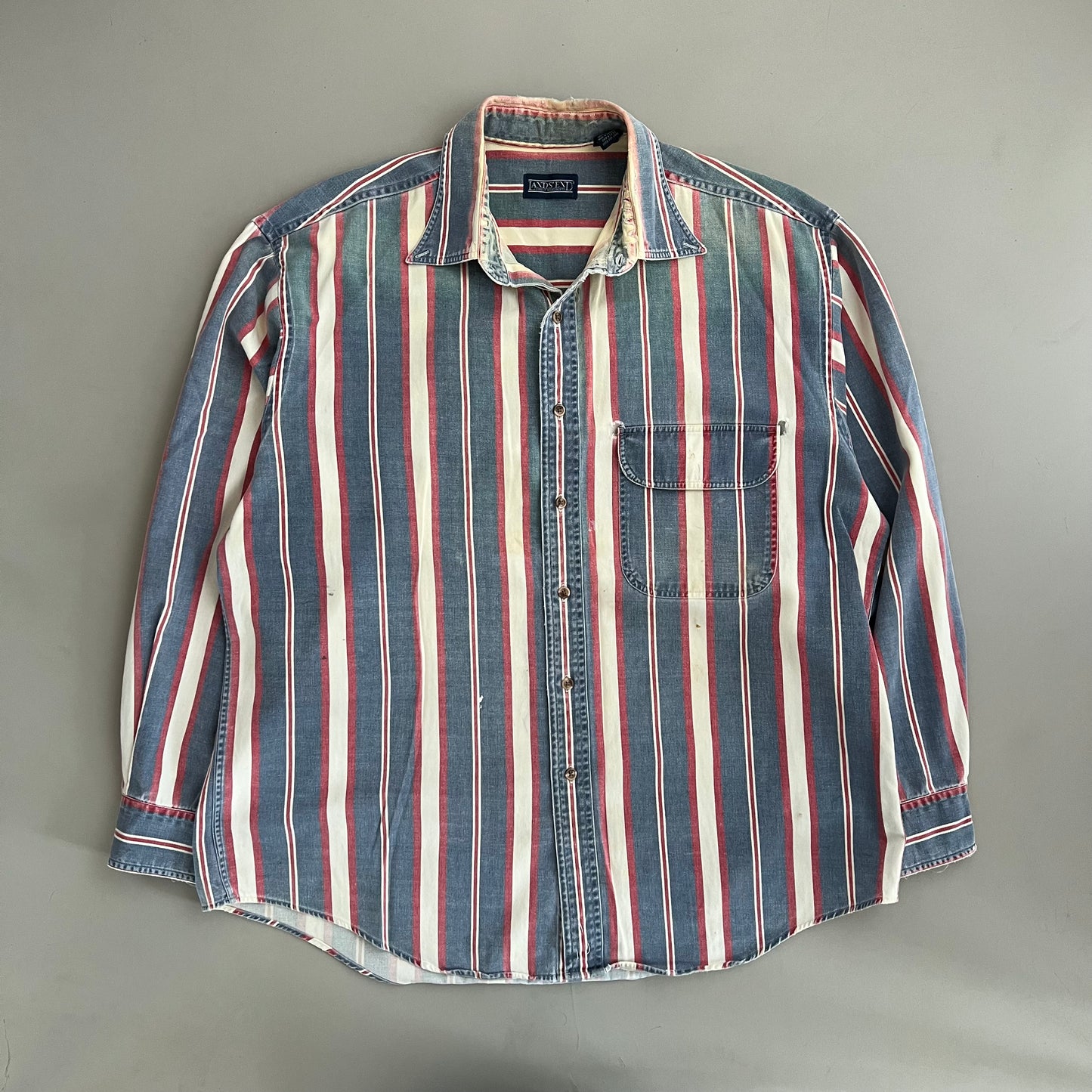 Large 90s Lands End Striped Button Shirt