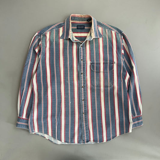 Large 90s Lands End Striped Button Shirt