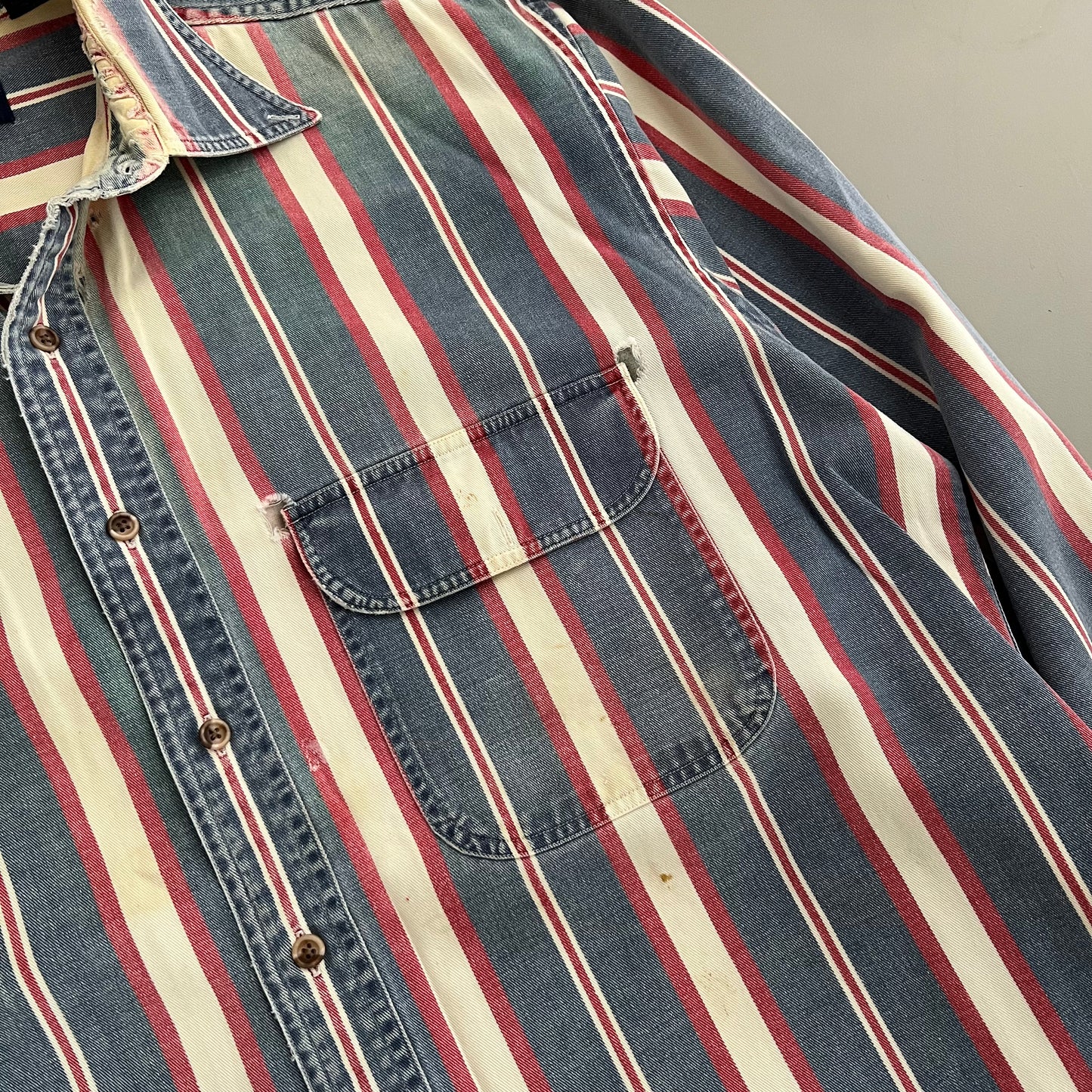 Large 90s Lands End Striped Button Shirt