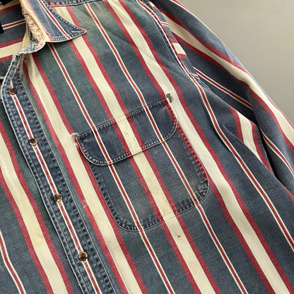 Large 90s Lands End Striped Button Shirt