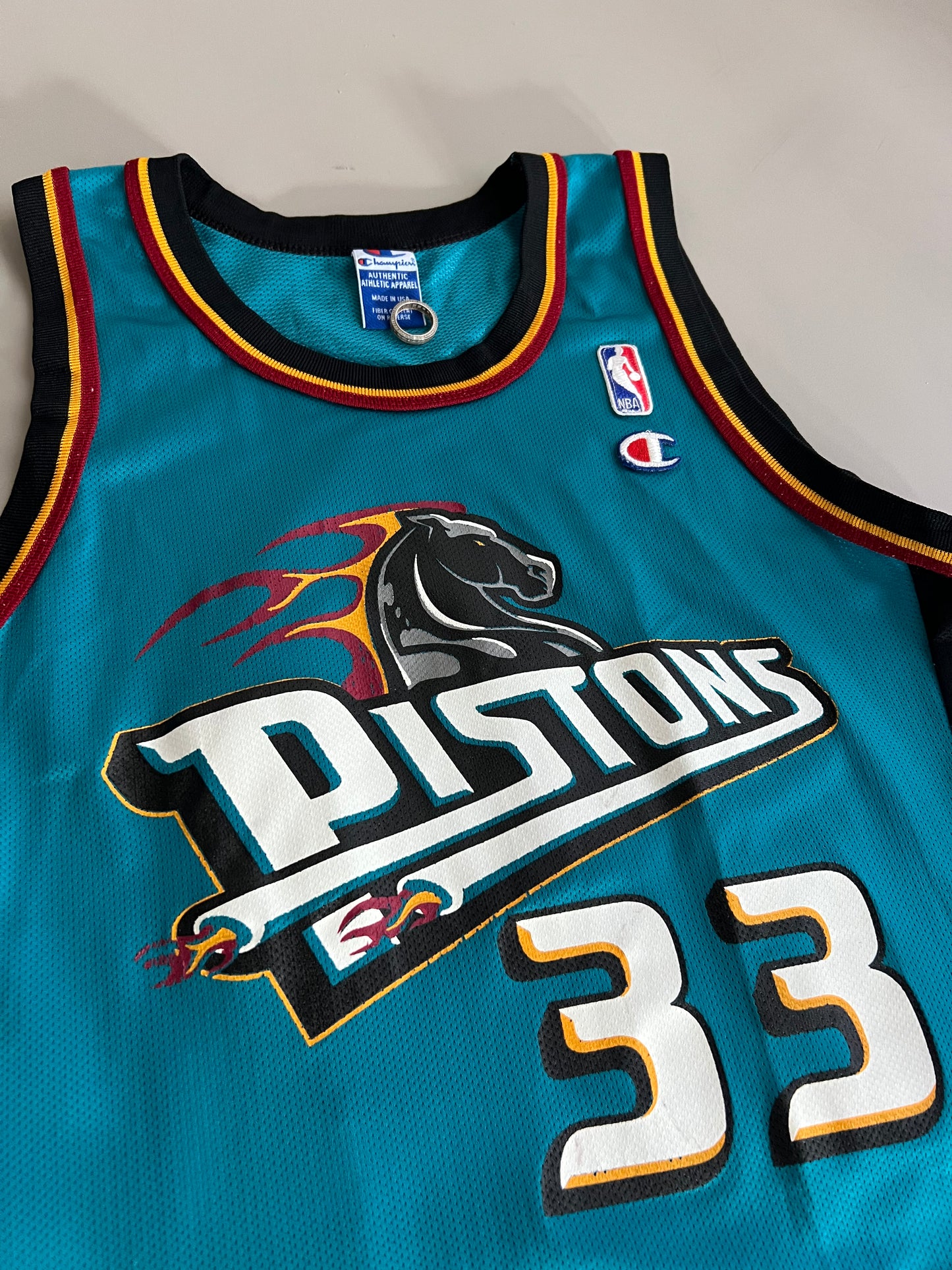 Large 90s Detroit Pistons Grant Hill Champion Jersey