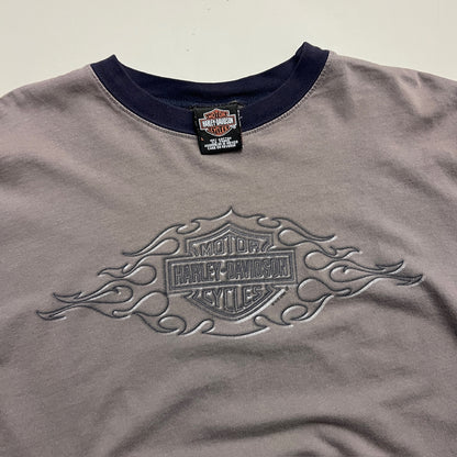 Large 2005 Harley Davidson North Carolina Flame Sleeve T-shirt