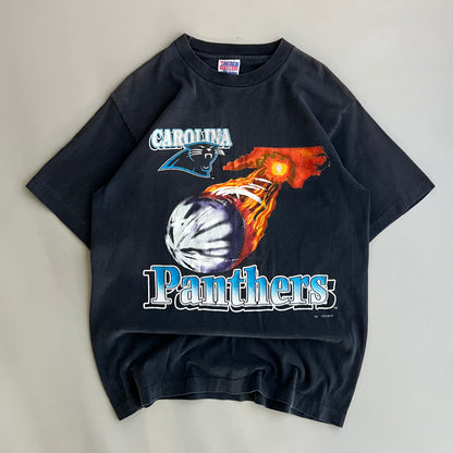 Large 1994 Carolina Panthers Flaming Football T-shirt