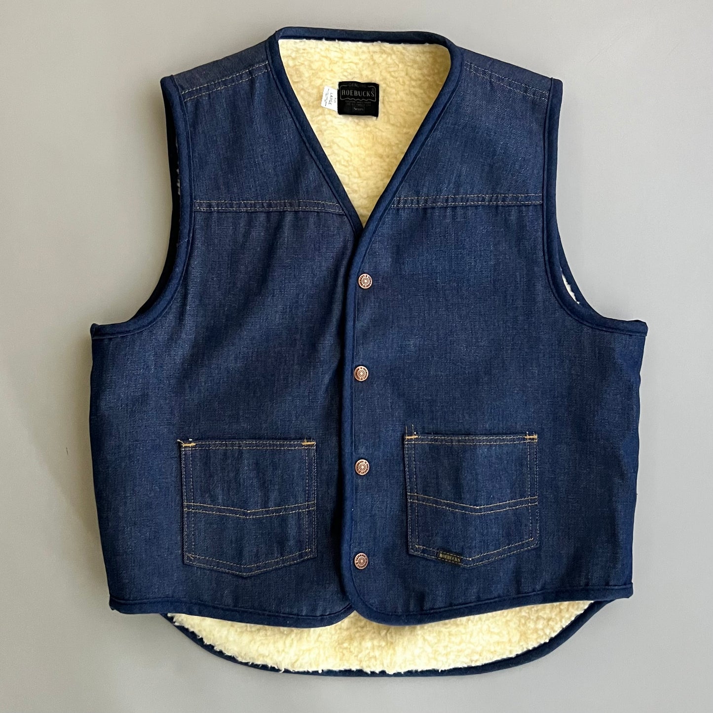 Large 80s Roebucks Sears Sherpa Lined Denim Vest
