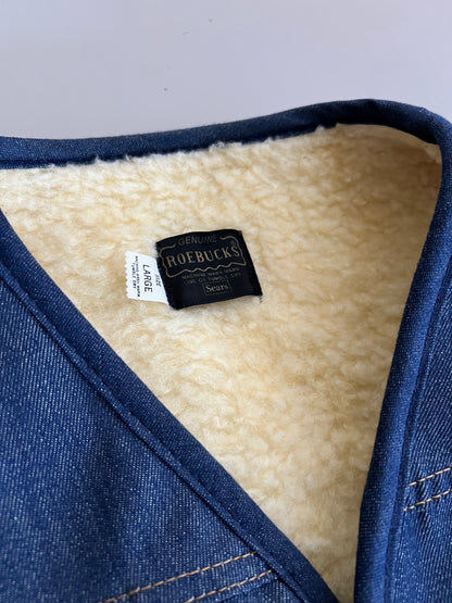 Large 80s Roebucks Sears Sherpa Lined Denim Vest