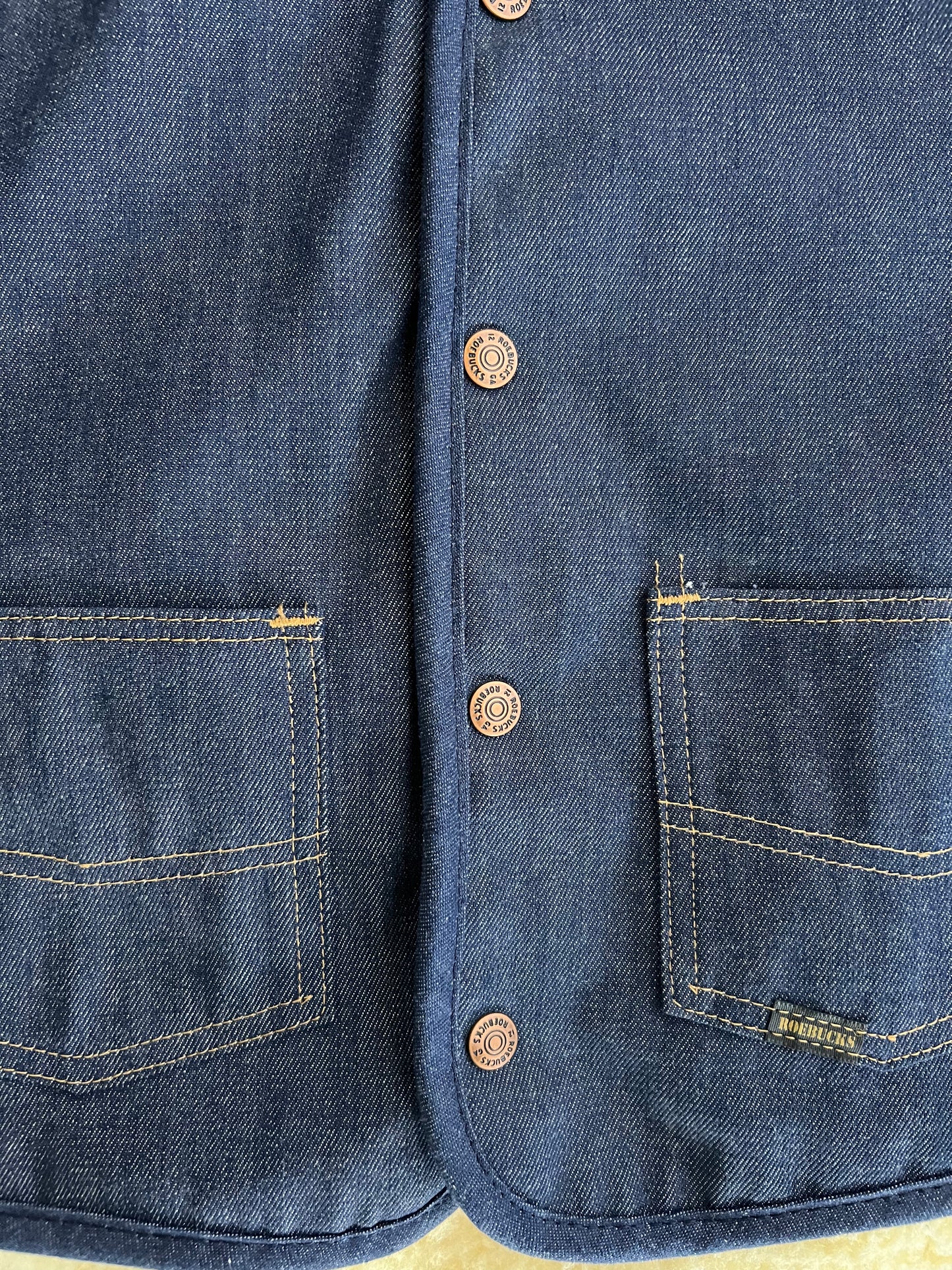 Large 80s Roebucks Sears Sherpa Lined Denim Vest