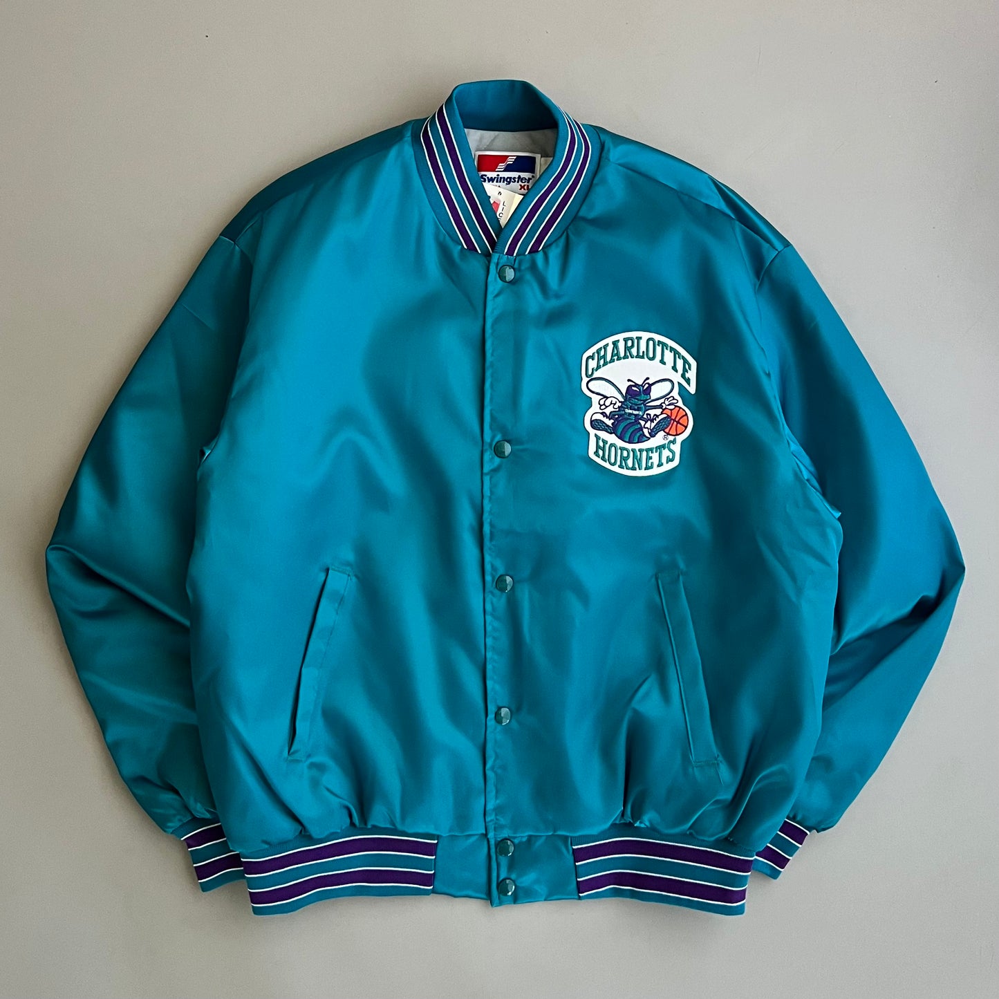XL 80s Charlotte Hornets Swingster Satin Jacket