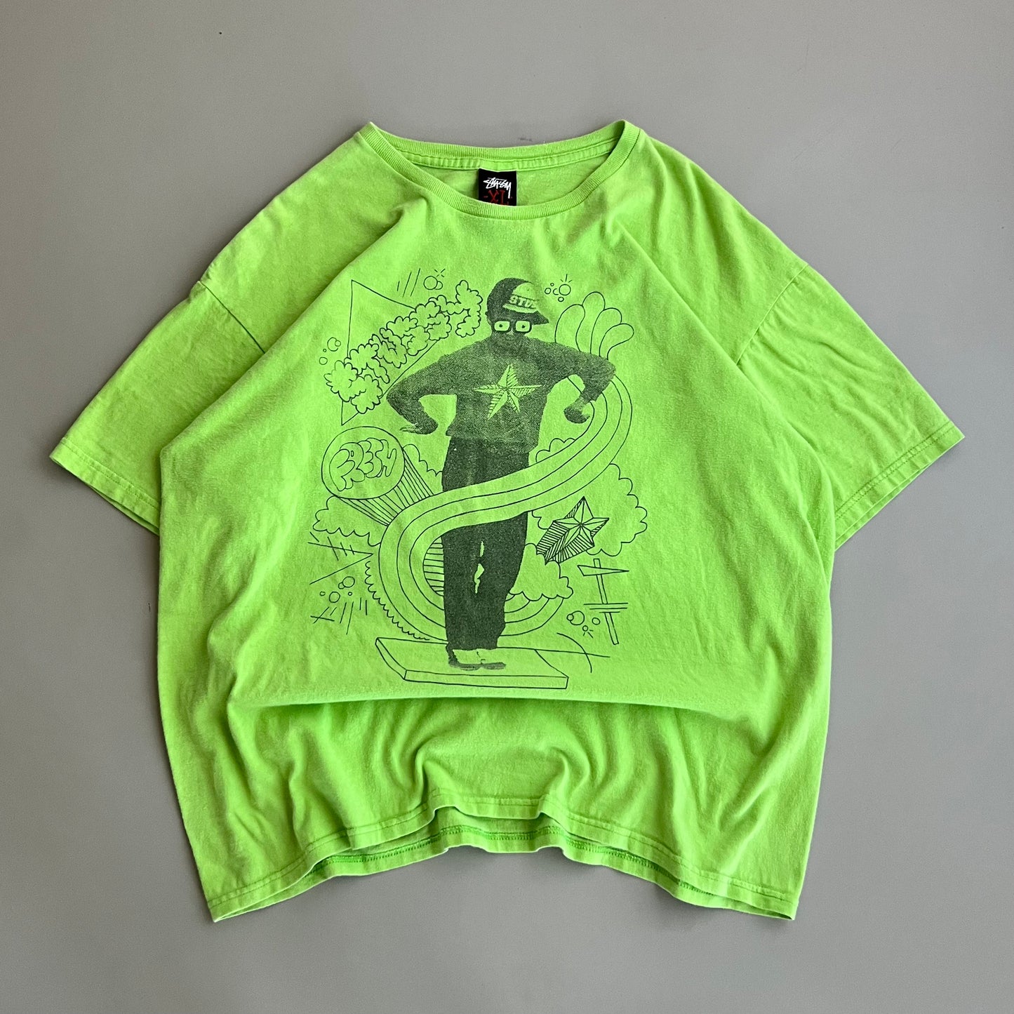 XL 2000s Stussy Lime Green T-shirt