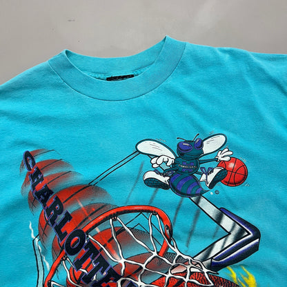Large 1990s Charlotte Hornets Magic Johnson T's T-shirt