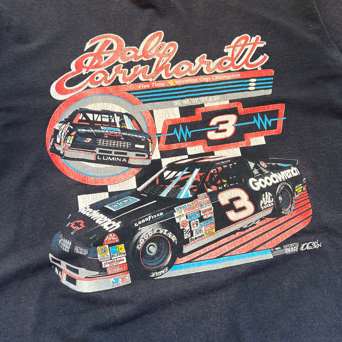1991 XXL Dale Earnhardt Five Time Champion T-Shirt