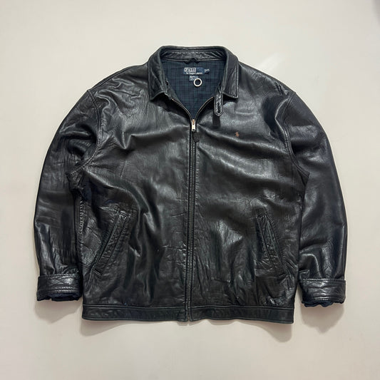 XXL 1990s Black Polo Ralph Lauren Leather Jacket