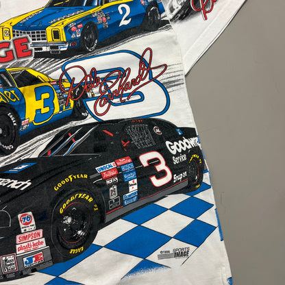 Large 1996 Distressed Dale Earnhardt Times May Change AOP T-shirt
