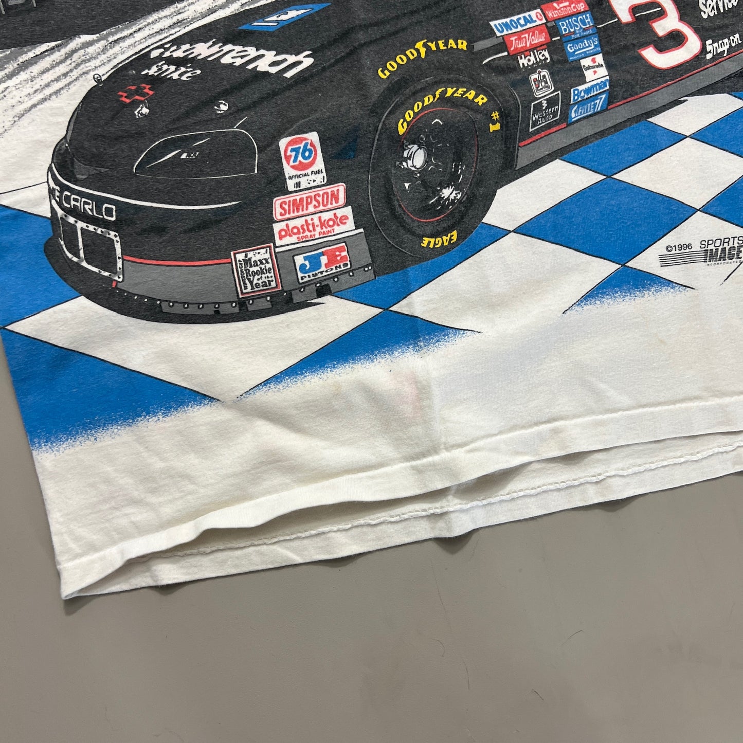 Large 1996 Distressed Dale Earnhardt Times May Change AOP T-shirt