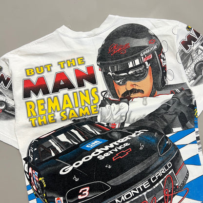 Large 1996 Distressed Dale Earnhardt Times May Change AOP T-shirt