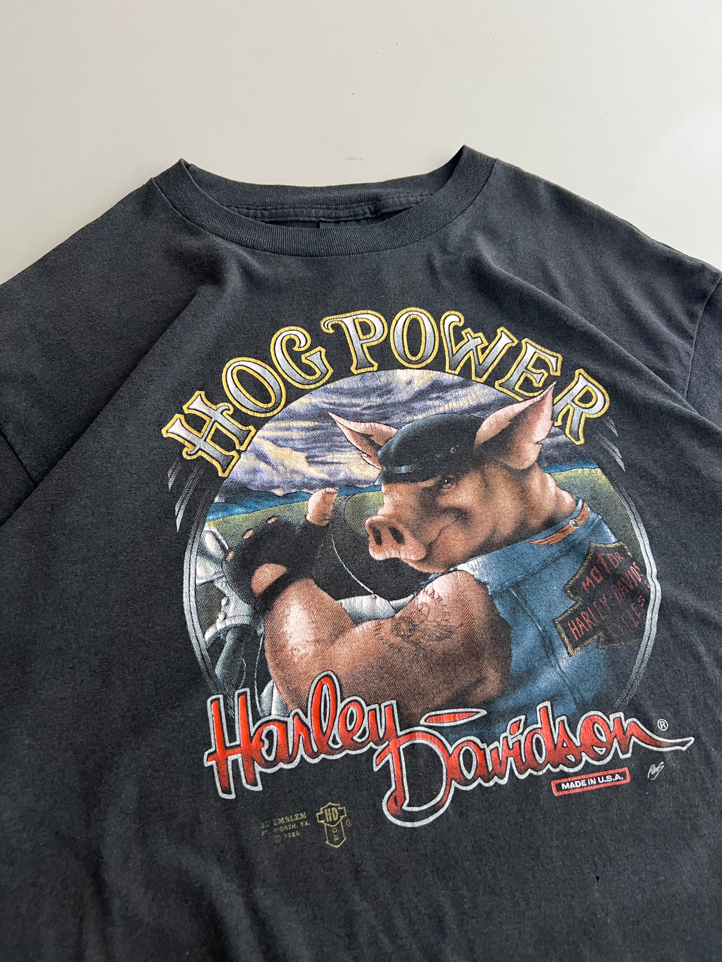 XL 1988 Harley Davidson Hog-Power 3D Emblem T-shirt