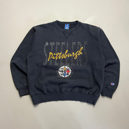 XL 1990s Distressed Pittsburgh Steelers Champion Sweatshirt