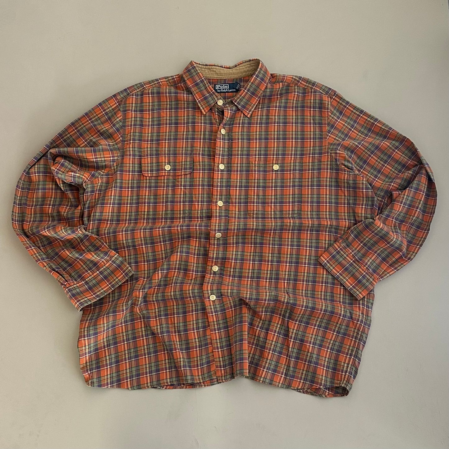 XL 90s Orange Polo Ralph Lauen Plaid Button shirt