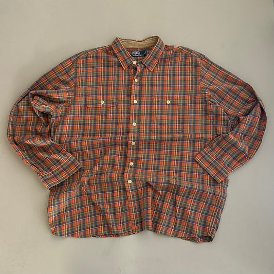 XL 90s Orange Polo Ralph Lauen Plaid Button shirt